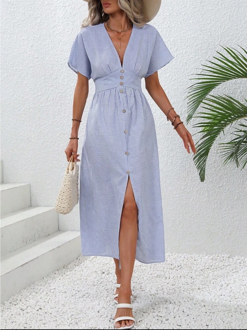 SHEIN Blue and White Striped Maxi Dress